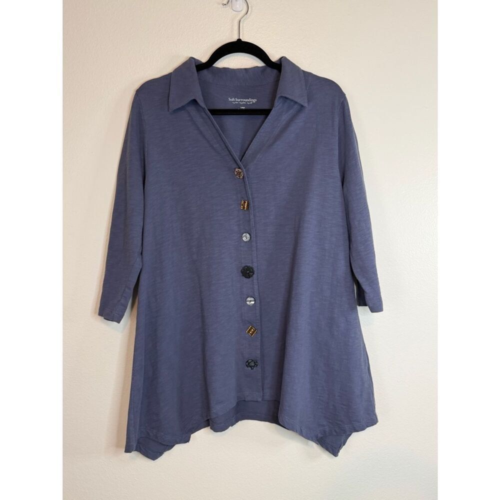 Soft Surroundings Danielle Blouse Blue Decorative Snap Covers Size Large - Picture 1 of 10